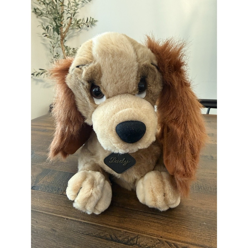 Vtg Disney Plush Toy "Lady and the Tramp" Stuffed Animal Metal Name Tag EUC